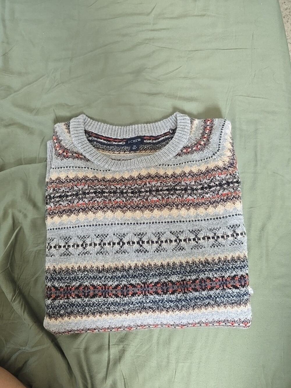 J Crew Fair Isle Sweater Jumper Heather Gray Wool Blend Mens XLarge Nordic lamb